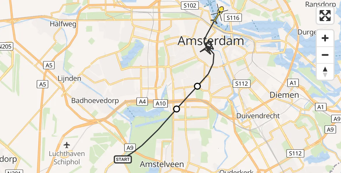 Routekaart van de vlucht: Politiehelikopter naar Amsterdam, Bizonweide