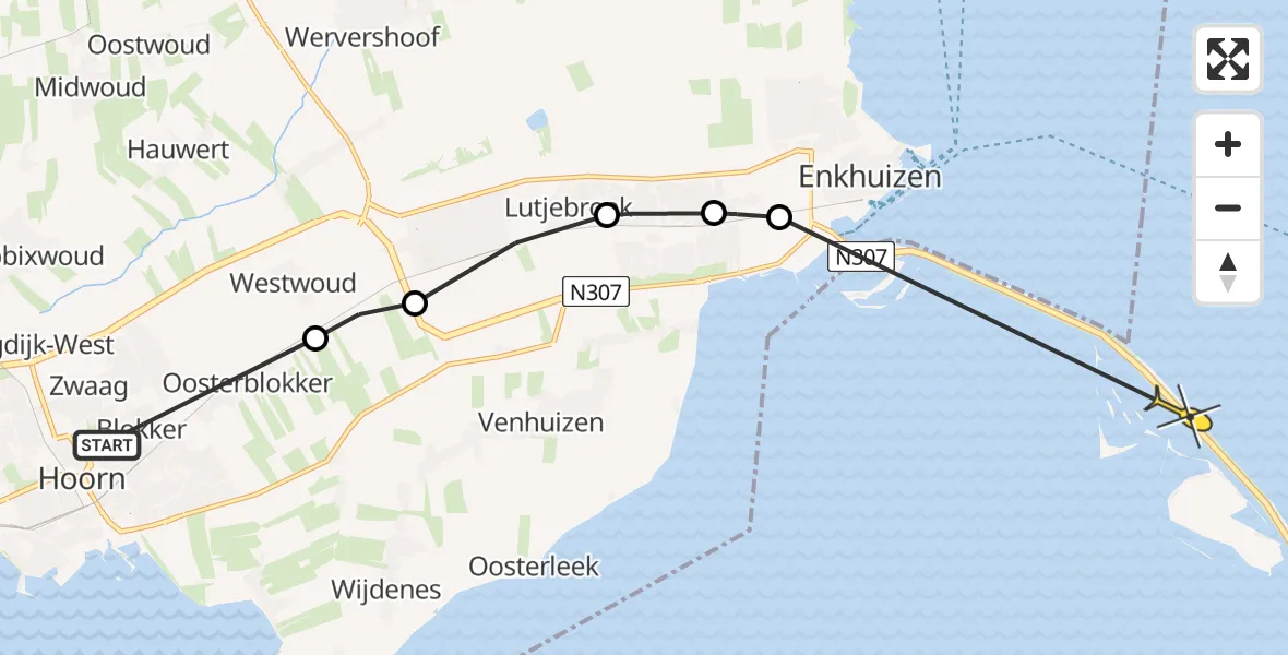 Routekaart van de vlucht: Politieheli naar Lelystad, Binnenwijzend