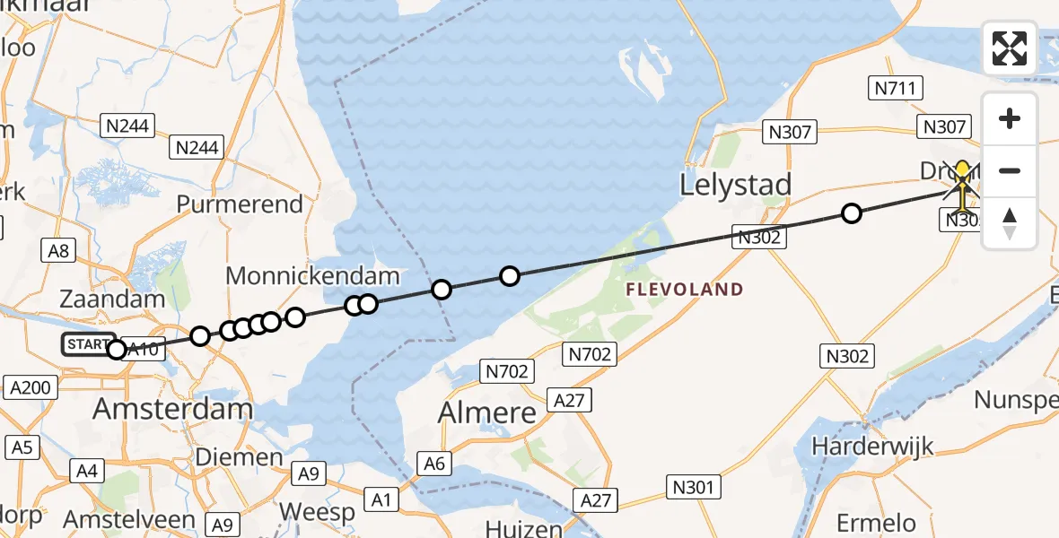 Routekaart van de vlucht: Lifeliner 1 naar Dronten, Westhaven