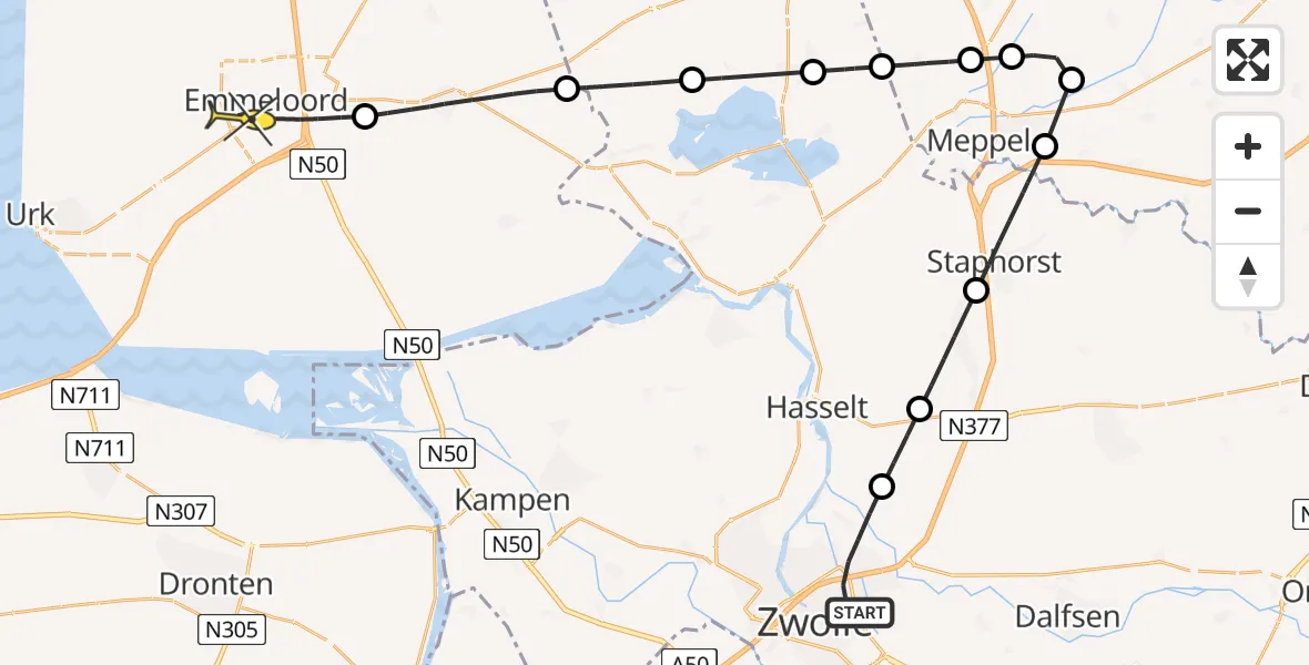 Routekaart van de vlucht: Lifeliner 4 naar Emmeloord, Isaäc van Hoornbeekstraat