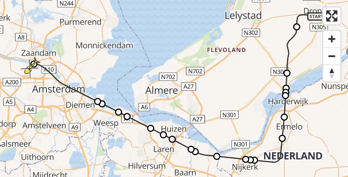 Routekaart van de vlucht: Lifeliner 1 naar Amsterdam Heliport, Rietweg