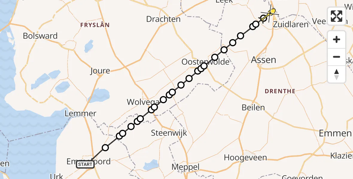 Routekaart van de vlucht: Lifeliner 4 naar Groningen Airport Eelde, Houttuinen