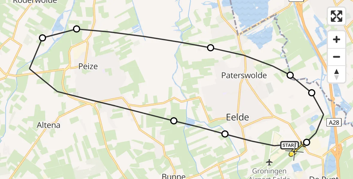 Routekaart van de vlucht: Lifeliner 4 naar Groningen Airport Eelde, Molenweg