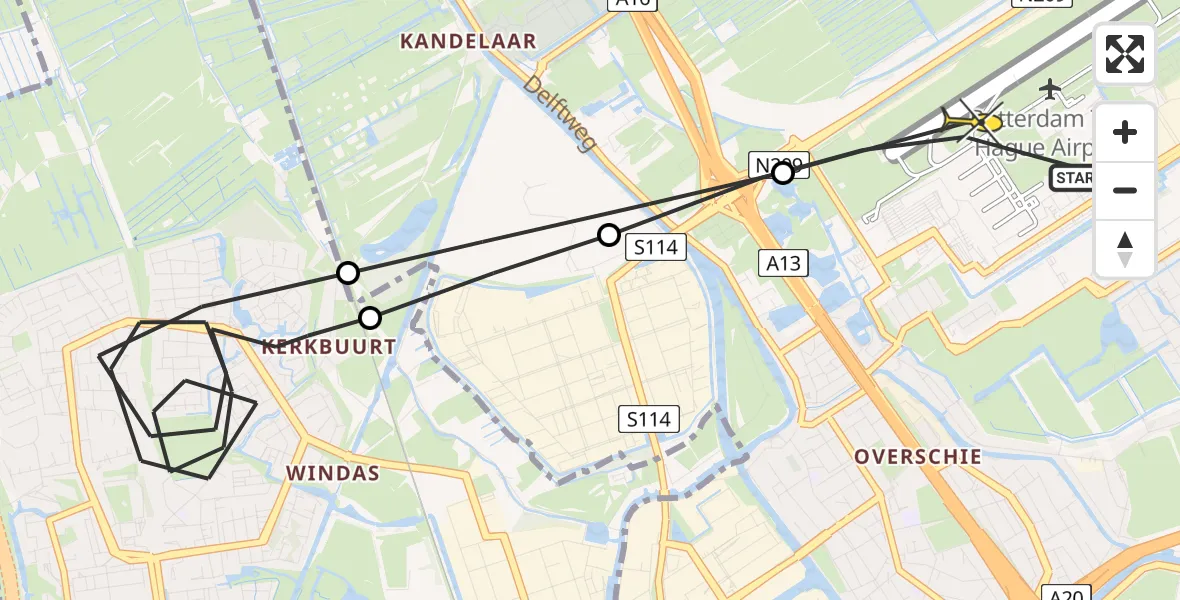 Routekaart van de vlucht: Lifeliner 2 naar Rotterdam The Hague Airport, Doenkadepad