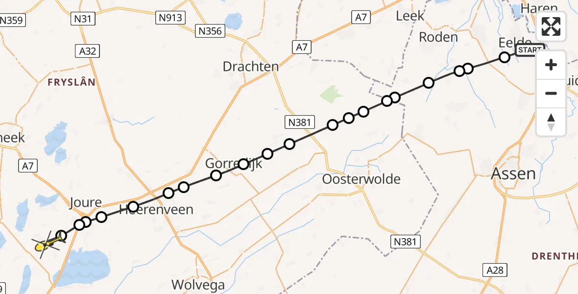 Routekaart van de vlucht: Lifeliner 4 naar Sint Nicolaasga, Lugtenbergerweg