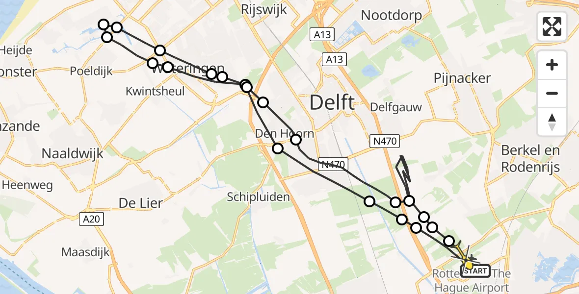 Routekaart van de vlucht: Lifeliner 2 naar Rotterdam The Hague Airport