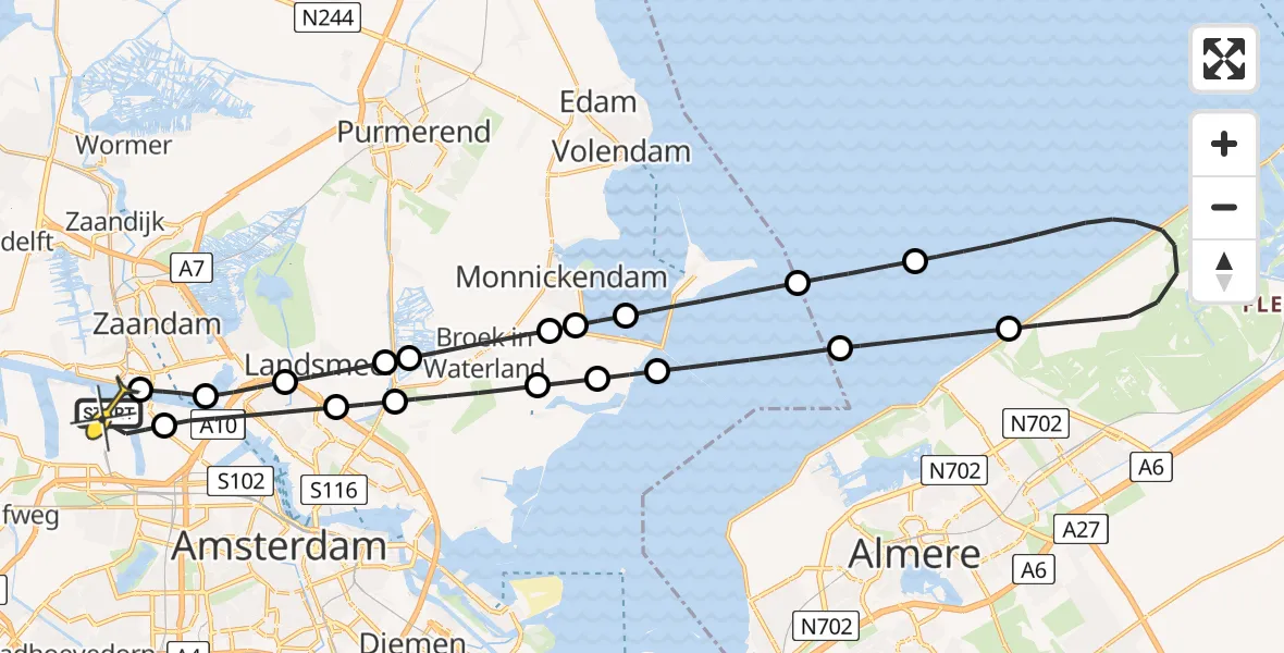 Routekaart van de vlucht: Lifeliner 1 naar Amsterdam Heliport, Maltaweg