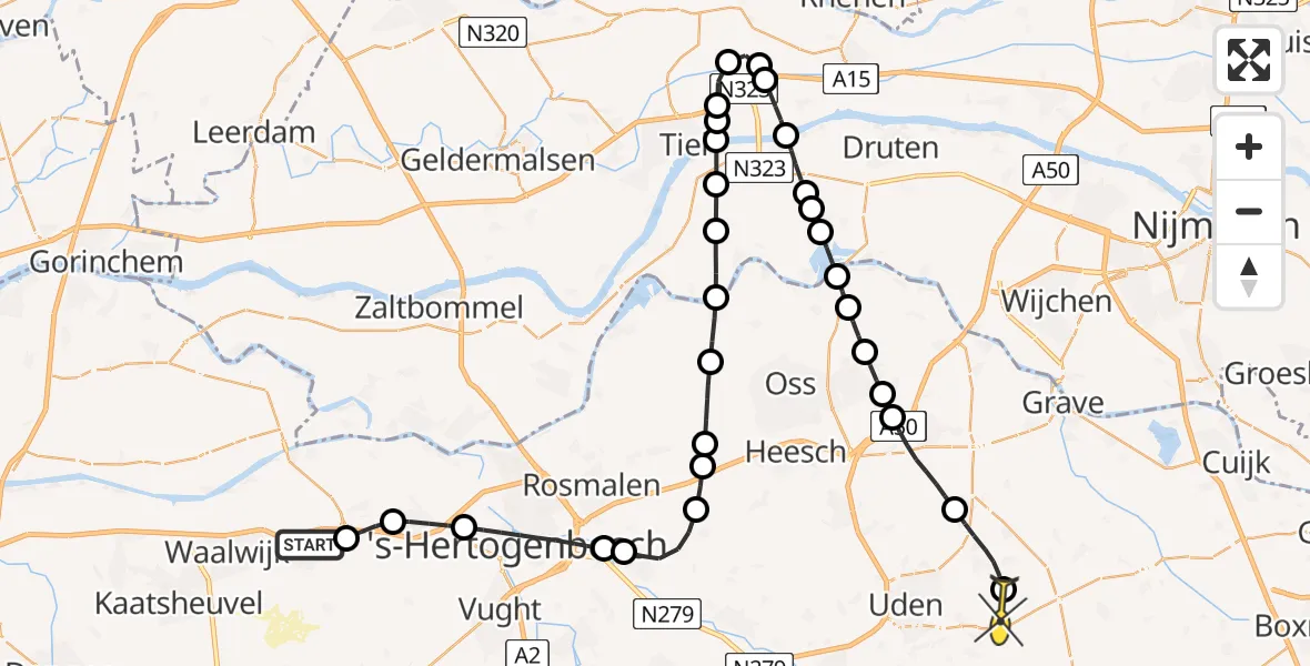 Routekaart van de vlucht: Lifeliner 3 naar Vliegbasis Volkel, Groenhof