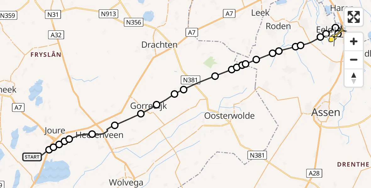 Routekaart van de vlucht: Lifeliner 4 naar Groningen Airport Eelde, De Wieken