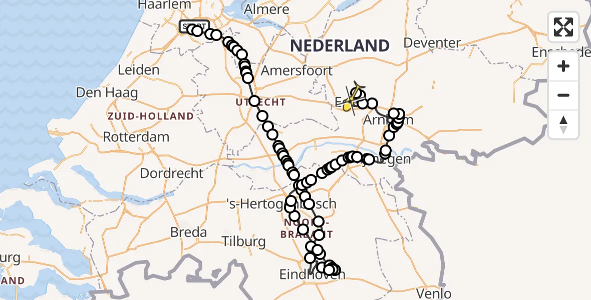 Routekaart van de vlucht: Politieheli naar Ede, Amsterdam-Bataviaweg