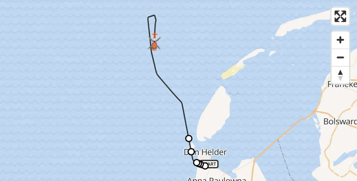 Vluchtroute Kustwachthelikopter Vliegveld De Kooy - , 22 februari 2025, 14:36