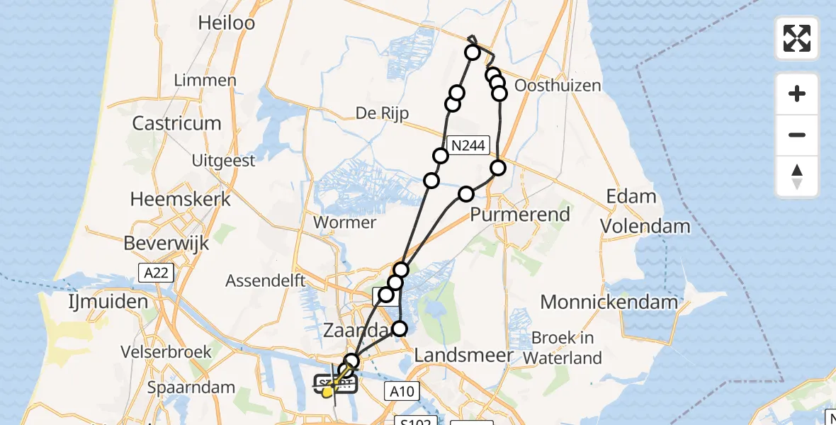 Routekaart van de vlucht: Lifeliner 1 naar Amsterdam Heliport, Belangenvereniging tuinders Zaanderhorn