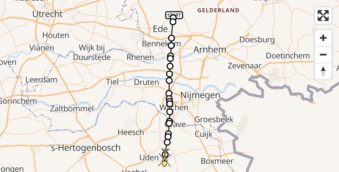 Routekaart van de vlucht: Lifeliner 3 naar Vliegbasis Volkel, Koeweg