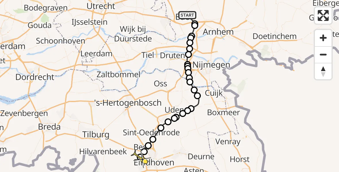 Routekaart van de vlucht: Politiehelikopter naar Eindhoven Airport, Hessenweg