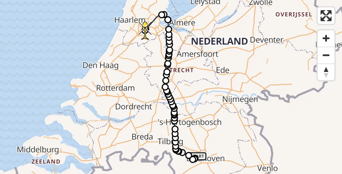 Routekaart van de vlucht: Politieheli naar Schiphol, Landsardseweg