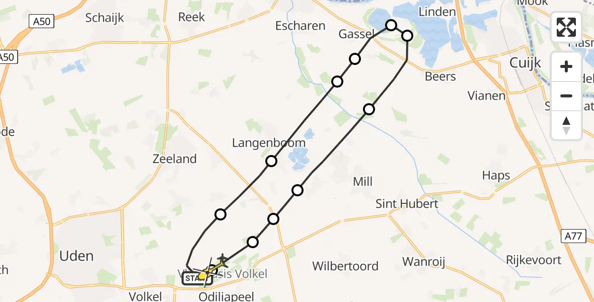 Routekaart van de vlucht: Lifeliner 3 naar Vliegbasis Volkel, Zeelandsedijk