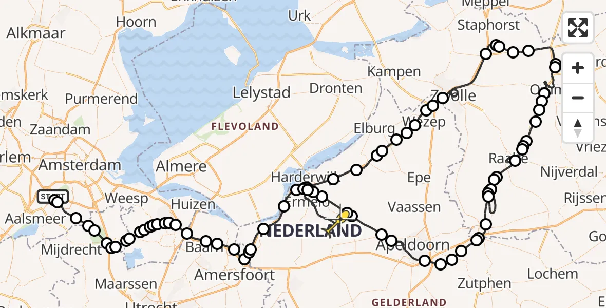 Routekaart van de vlucht: Politiehelikopter naar Ermelo, Thermiekstraat