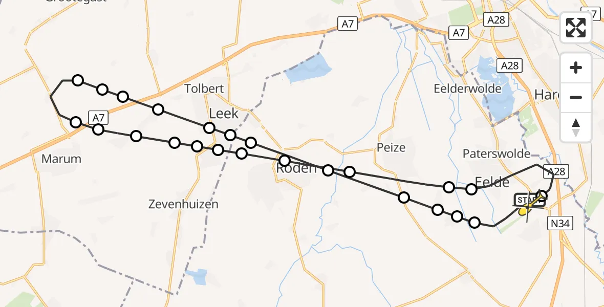 Routekaart van de vlucht: Lifeliner 4 naar Groningen Airport Eelde, Lugtenbergerweg