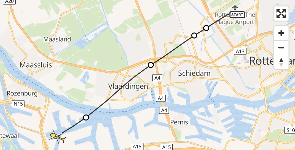 Routekaart van de vlucht: Lifeliner 2 naar Botlek, Zaventembaan