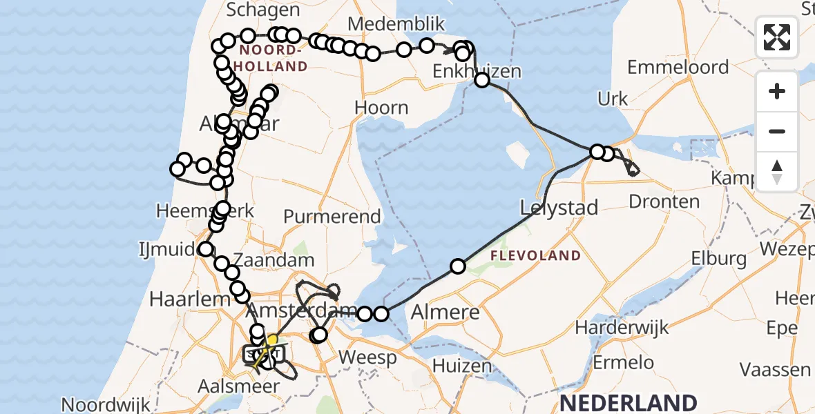 Routekaart van de vlucht: Politieheli naar Schiphol, Amsterdam-Bataviaweg