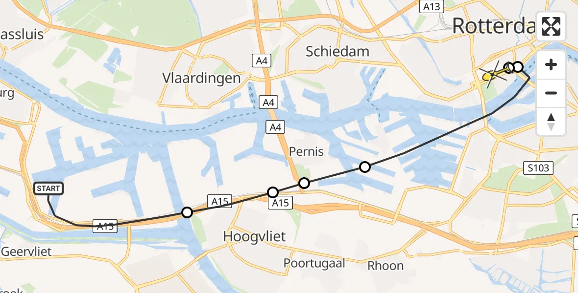 Routekaart van de vlucht: Lifeliner 2 naar Erasmus MC, Botlekweg