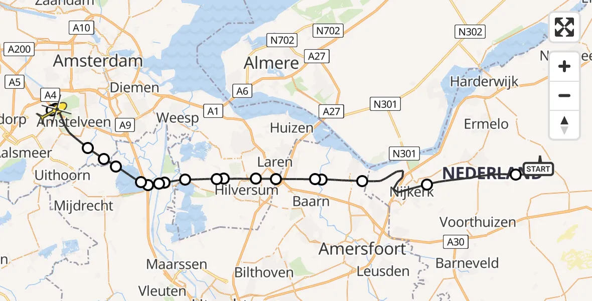 Routekaart van de vlucht: Politieheli naar Schiphol, Paleisweg