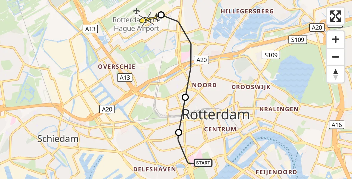 Routekaart van de vlucht: Lifeliner 2 naar Rotterdam The Hague Airport, Claes de Vrieselaan