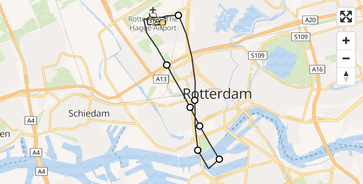 Routekaart van de vlucht: Lifeliner 2 naar Rotterdam The Hague Airport, Brandenburgbaan