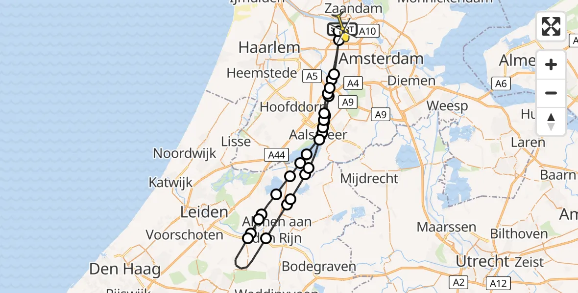 Vluchtroute Traumahelikopter van Amsterdam Heliport naar Amsterdam Heliport