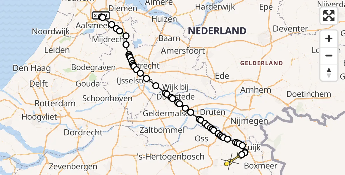 Vluchtroute Politiehelikopter van Schiphol naar Mill