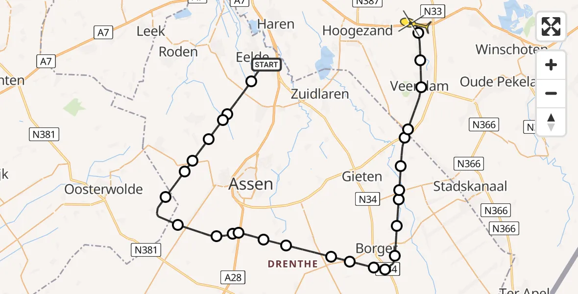 Routekaart van de vlucht: Lifeliner 4 naar Zuidbroek, Lugtenbergerweg