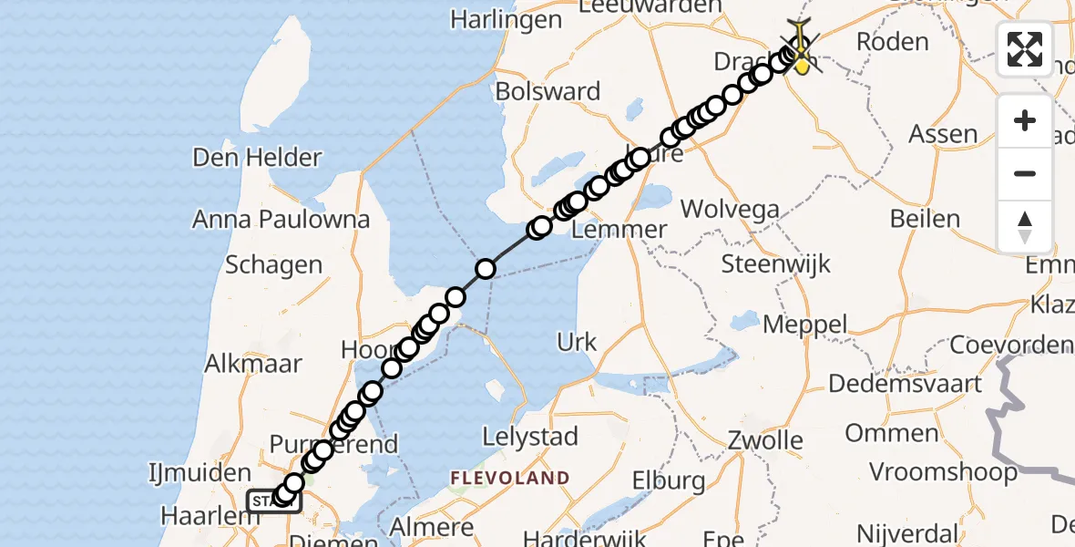 Routekaart van de vlucht: Lifeliner 1 naar Marum, Lipariweg