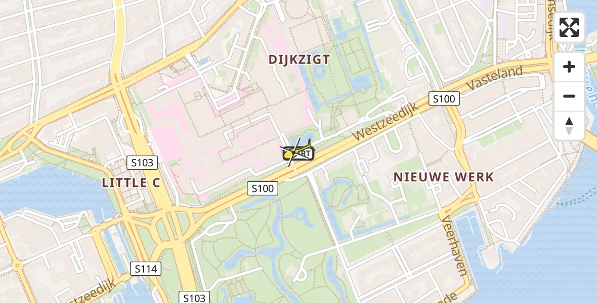 Routekaart van de vlucht: Lifeliner 2 naar Erasmus MC, Westzeedijk