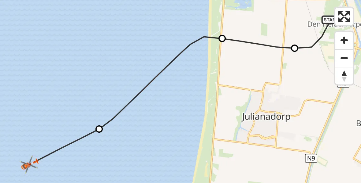 Vluchtroute Kustwachthelikopter Vliegveld De Kooy - , 23 februari 2025, 14:24