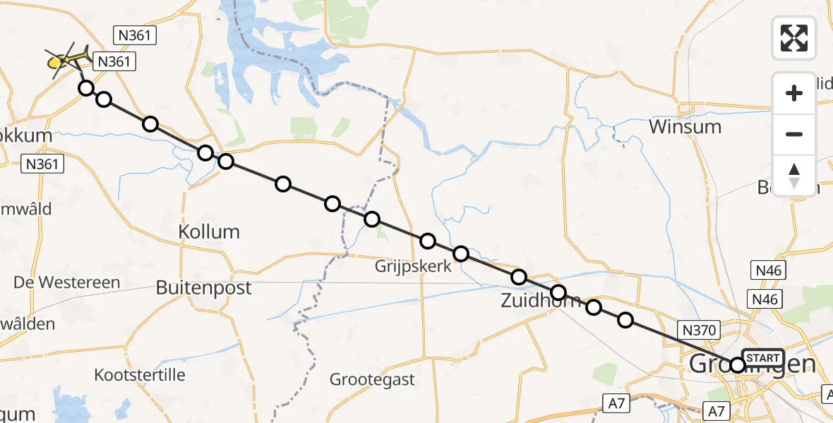 Routekaart van de vlucht: Lifeliner 4 naar Niawier, Westersingel