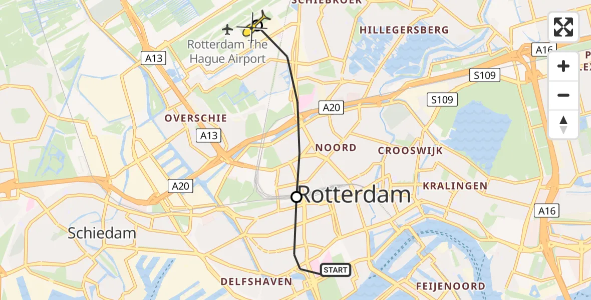 Routekaart van de vlucht: Lifeliner 2 naar Rotterdam The Hague Airport, Nieuwe Binnenweg
