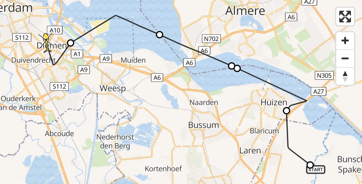 Routekaart van de vlucht: Politieheli naar Amsterdam, Volkersweg