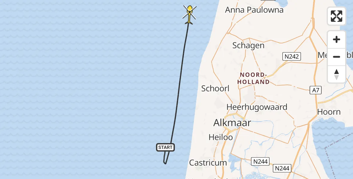 Routekaart van de vlucht: Kustwachthelikopter naar 