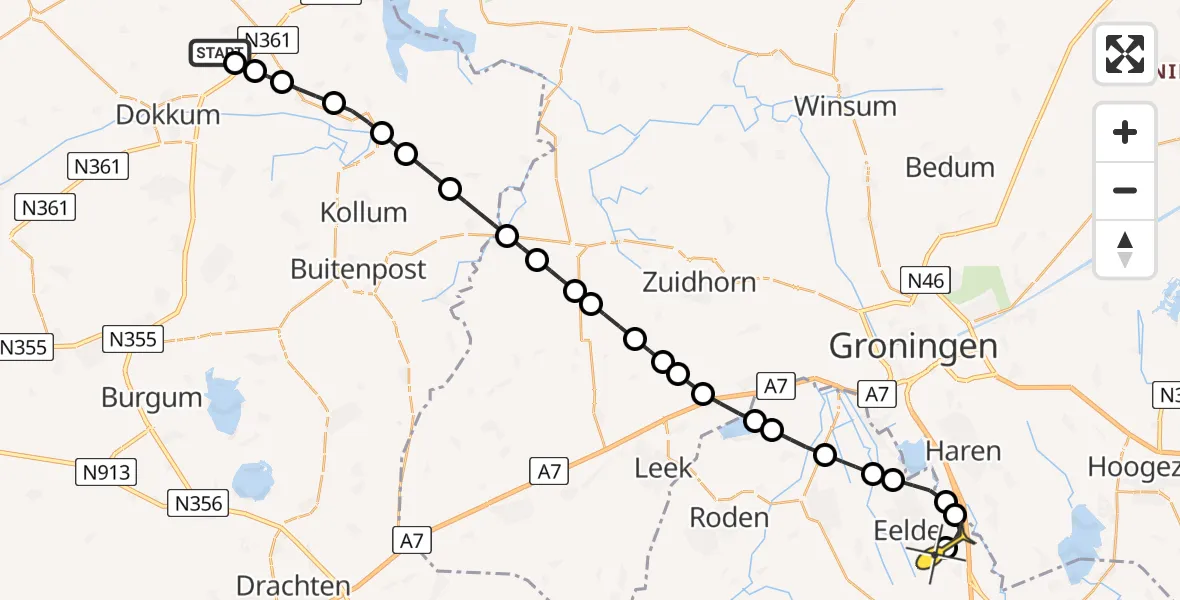 Routekaart van de vlucht: Lifeliner 4 naar Groningen Airport Eelde, Miedwei