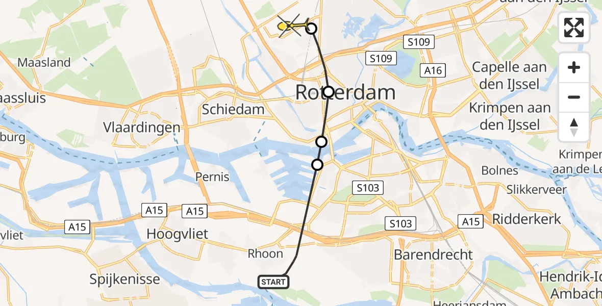 Routekaart van de vlucht: Lifeliner 2 naar Rotterdam The Hague Airport, Omloopseweg