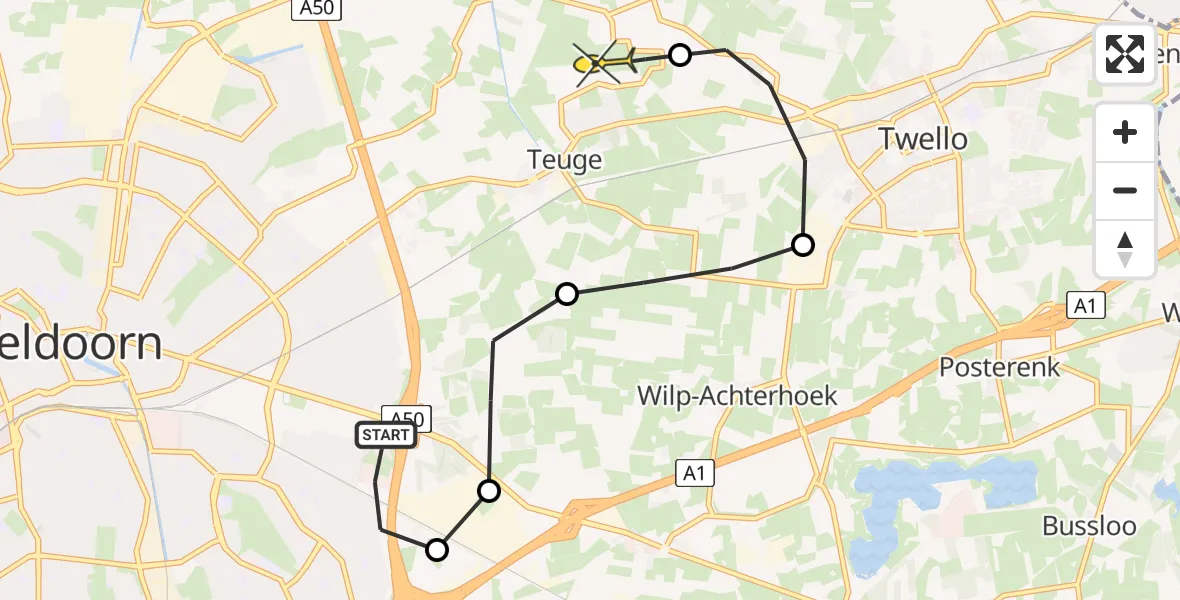 Routekaart van de vlucht: Lifeliner 1 naar Vliegveld Teuge, Sloot Biezematen