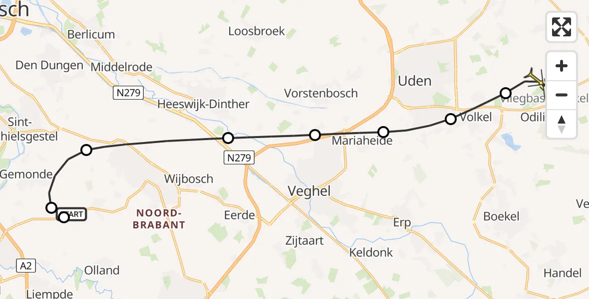 Routekaart van de vlucht: Lifeliner 3 naar Vliegbasis Volkel, Vossenholen