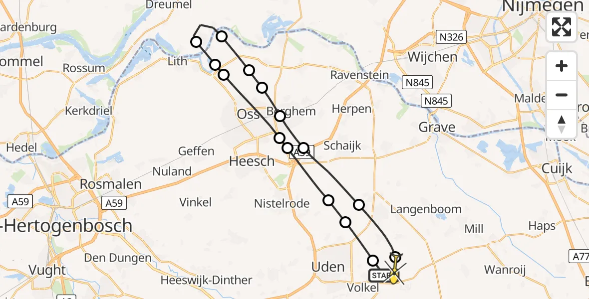 Routekaart van de vlucht: Lifeliner 3 naar Vliegbasis Volkel, Jagersveld