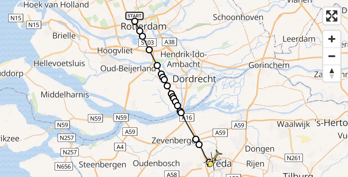 Routekaart van de vlucht: Lifeliner 2 naar Breda, Welschapstraat