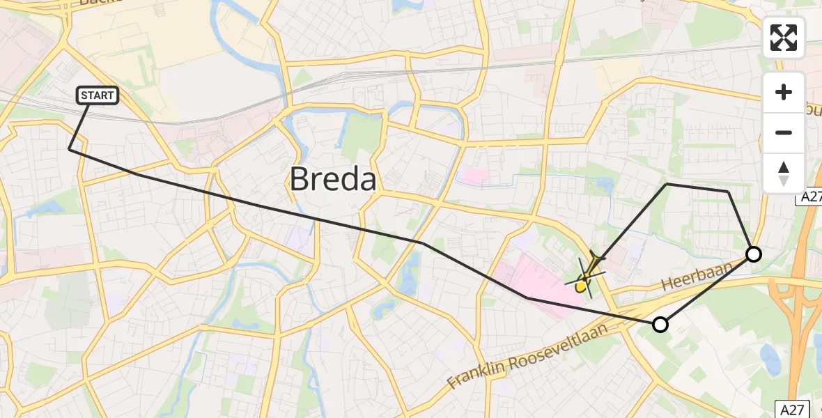 Routekaart van de vlucht: Lifeliner 2 naar Breda, Pelmolenstraat