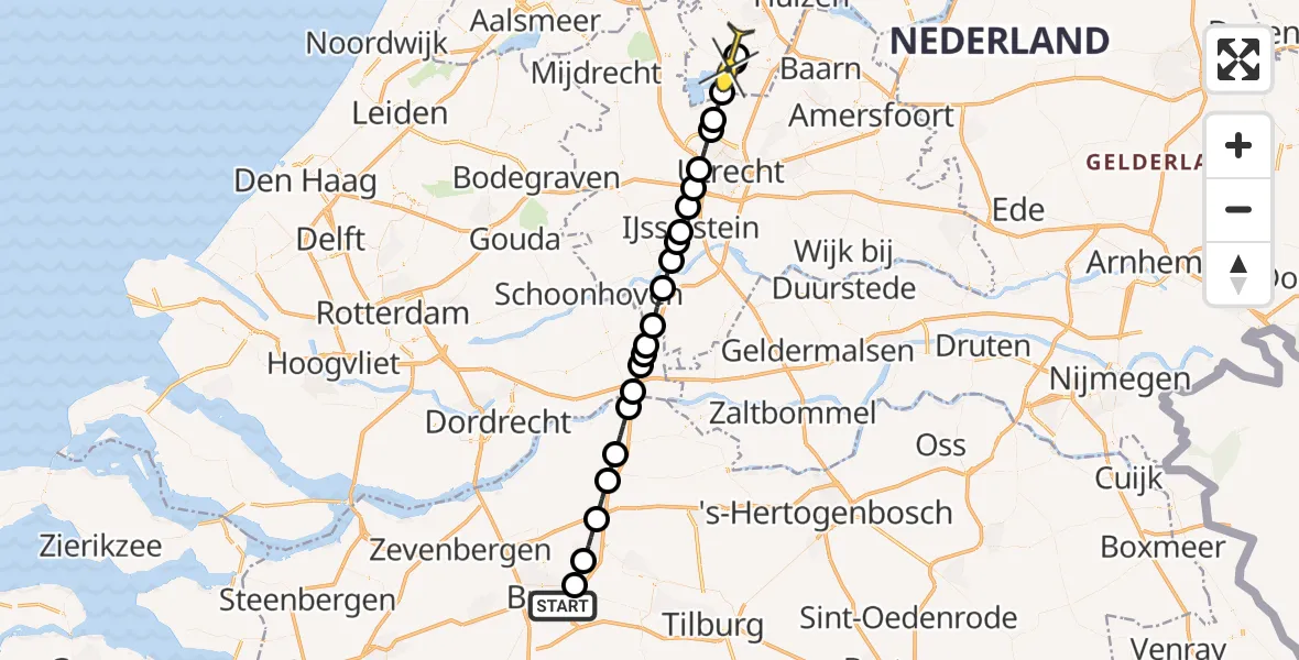 Routekaart van de vlucht: Lifeliner 2 naar 's-Graveland, Wilderen