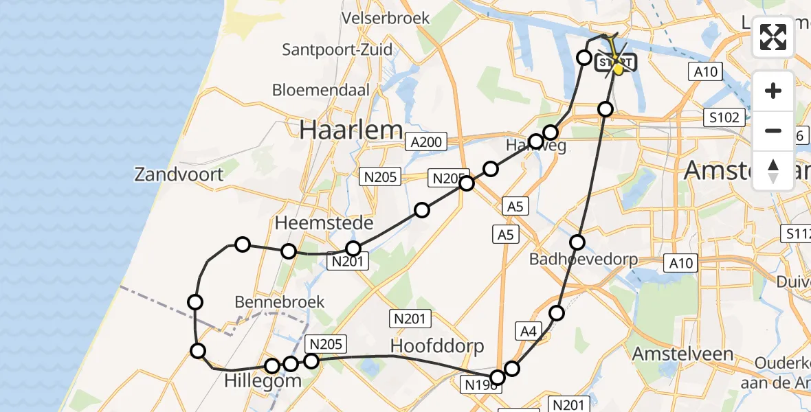 Routekaart van de vlucht: Lifeliner 1 naar Amsterdam Heliport, Nieuw-Zeelandweg