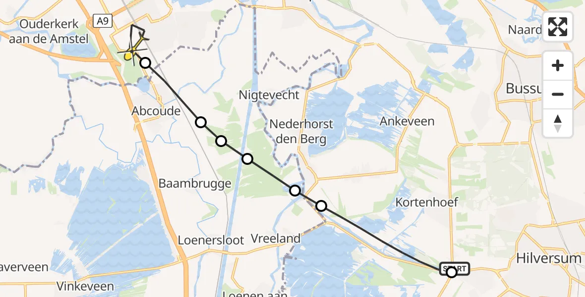 Routekaart van de vlucht: Lifeliner 2 naar Academisch Medisch Centrum (AMC), Vreelandseweg