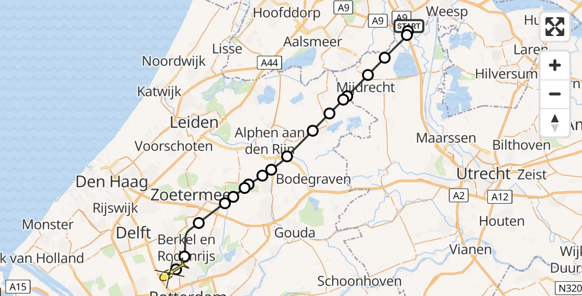 Routekaart van de vlucht: Lifeliner 2 naar Rotterdam The Hague Airport, Voetangelweg