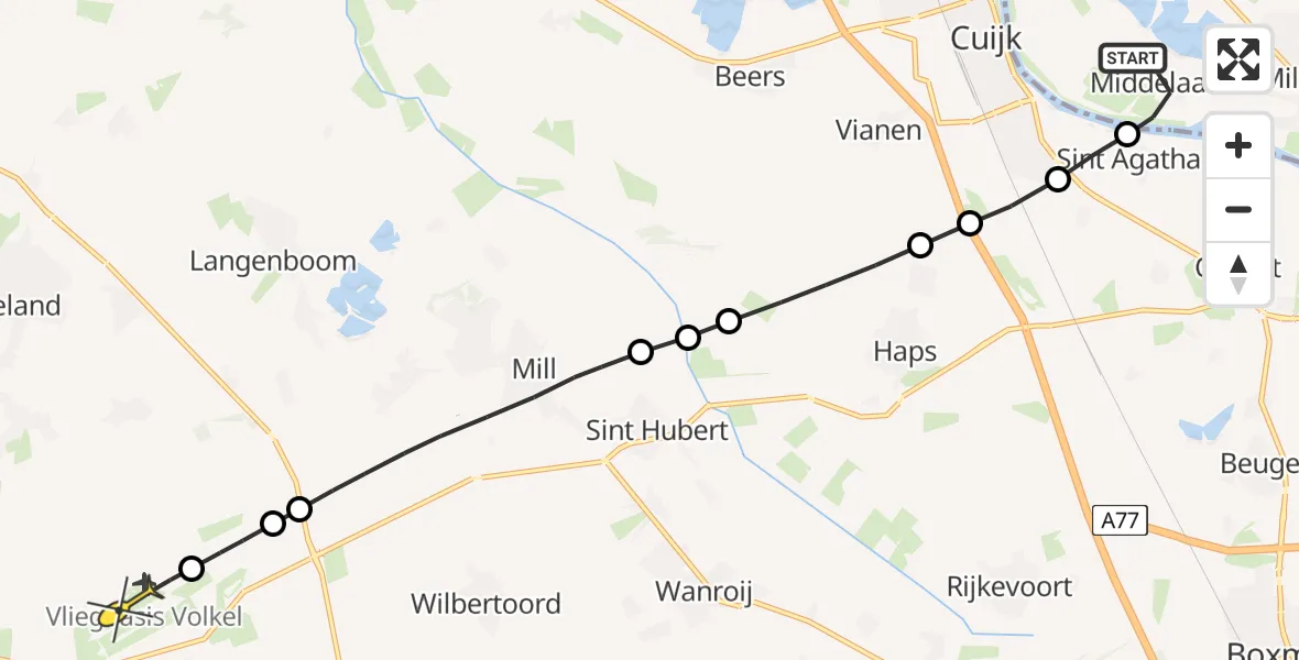 Routekaart van de vlucht: Lifeliner 3 naar Vliegbasis Volkel, Kopseweg